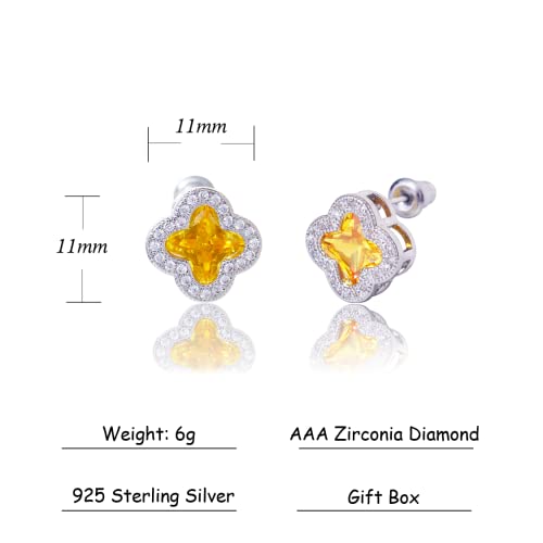 CHERUBIC Women's 925 Sterling Silver AAA Cubic Zirconia Stud Earrings Flower Shape Four-leaf Clover Designs Diamond Cut Crystal Jewelry Gift For Women