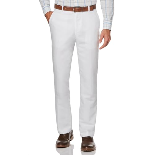 Perry Ellis Men's Essentials Linen Dress Pant, Modern Fit, Solid Twill, Lightweight (Waist Size 29 - 42), 33W x 30L, Natural Linen Herringbone