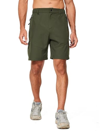 FUWODE Mens Hiking Cargo Shorts with 5 Zipper Pockets Lightweight Multi Pockets 9 Inseam Elastic Stretch Waistband Belt Loop Quick Dry for Summer Outdoor