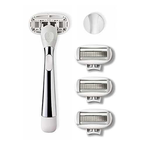 Flamingo 5-Blade Razors for Women - 1 Razor Handle + 4 5-Blade Refills + 1 Shower Holder - Chrome