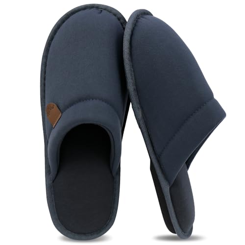 WALKFUN Comfortable House Slippers for Men Full Toe Comfortable Indoor Slip on Warm Slides Sandals with Memory Foam for Bedroom,Indoor Home(Coffee 11-12)