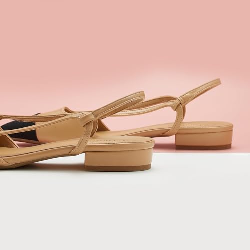 C.Paravano Women's Slingback Pumps | Pointed Toe Kitten Heels | Closed Leather Heeled Sandal | Wedding Dress Pumps Shoes (Size 11,Beige Heels)