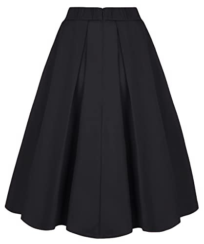 Tandisk Women's High Waist Flared Skirt Pleated Midi Skirt with Pocket Rose Red M