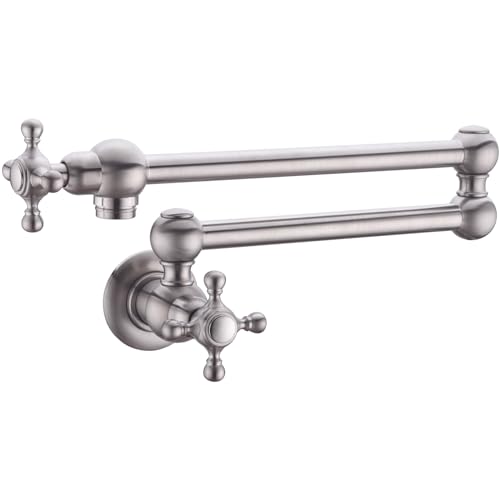 TRUSTMI Pot Filler Kitchen Sink Faucet, Brass Wall Mount Pot Filler Faucet with Double Joint Swing Arm, Brushed Gold