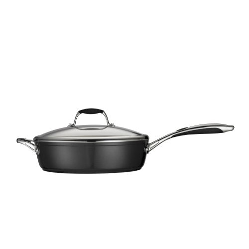Tramontina Gourmet Ceramica Deluxe Aluminum Deep Skillet with Lid, Non Stick Frying Pan with Ceramic Interior, 11-inch, Metallic Black, Made in Italy