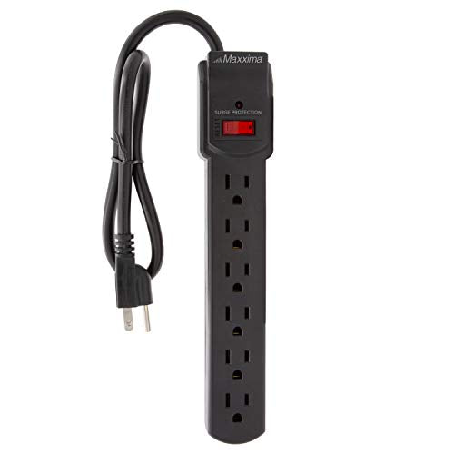 Maxxima 4-Pack 6 Outlet Power Strip Surge Protector - 300 Joules, Features Red On/Off Switch, Powers Multiple Electronics and Devices Simultaneously, Perfect for Home Appliances - Black