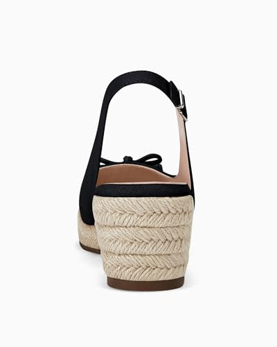 Coutgo Womens Closed Toe Espadrilles Wedges Shoes Platform Slingback Mid Low Heel Canvas Bow Dress Sandals, Navy, Size 10