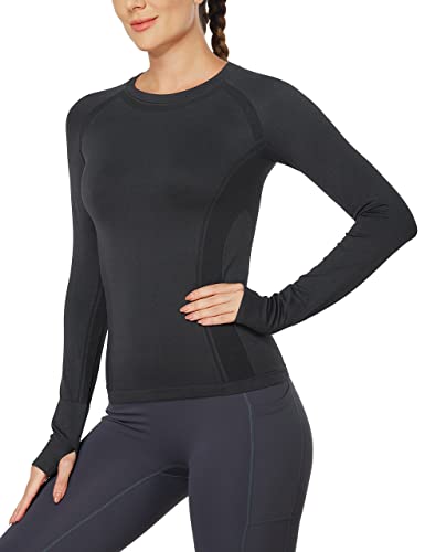 MathCat Workout Shirts for Women Long Sleeve, Workout Tops for Women, Quick Dry Gym Athletic Tops,Seamless Yoga Shirts Navy
