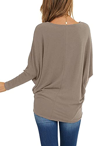 MIHOLL Casual Tops for Women Batwing Sleeve Casual Loose Long Sleeve Tee Shirts (White Stripes, Medium)