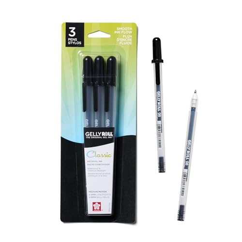 SAKURA Gelly Roll Gel Pens - Medium Point Ink Pen for Journaling, Art, or Drawing - Classic Black Ink - Medium Tip - 3 Pack