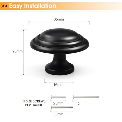 Gobrico 5 Pack 1-3/8" Black Bi-Fold Door Knobs Kitchen Cupboard Cabinet Door Pulls Handles Round Drawer Knobs