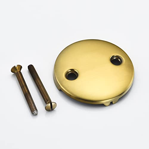 2 Hole Bathtub Overflow Plate, 3-3/16 Inches Diameter, Brushed Brass