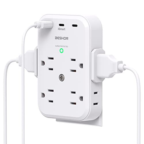 BESHON Surge Protector, USB C Multi Plug Outlet Extender with 8 Outlets 3 USB(2 USB C), USB Wall Charger, 3-Sided, 900J Outlets Splitter Wall Plug Adapter Spaced for Home Travel Dorm Room Essentials…