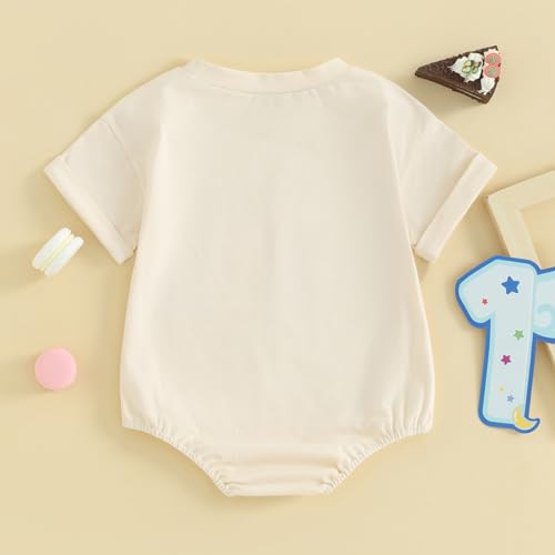 Kayotuas Baby First Birthday Outfit Boy Girl Cute Birthday Bubble Romper Colorblock Letter T Shirt Onesie Cake Smash Clothes (Birthday Babe Apricot, 6-12 Months)
