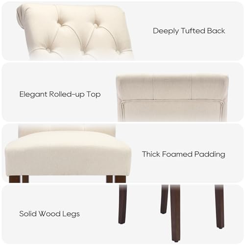 Tufted Dining Chairs Set of 6, Upholstered Parsons Dining Room Chairs, Fabric Kitchen Side Chair with Wood Legs, Floral