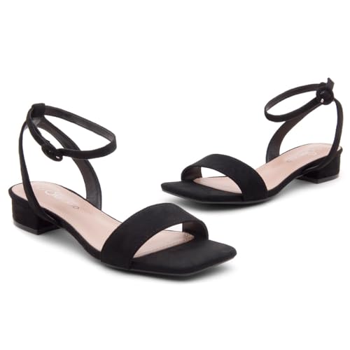 Shoe Land Womens SL-Melinda Low Heels Open Toe Dress Heeled Sandals Ankle Strap Classic Short Chunky Block Heel Sandal for Daily Work Wedding Party, FuchsiaFuchsia, Size 6.0