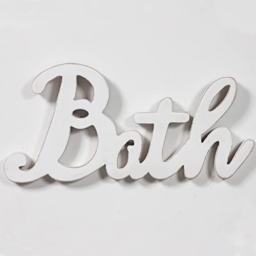 Sintosin Rustic Bath Signs for Bathroom Decor 14 inches, Hanging Distressed White Bath Sign, Wooden Wall Bath Signs for Home Decor, Decorative Bath House Sign, Bathroom Signs Decor for Shelf