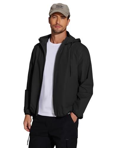 COOFANDY Rain Jackets For Men Waterproof Orange Reflective Rain Coat Lightweight Rain Shell Jacket with Hood