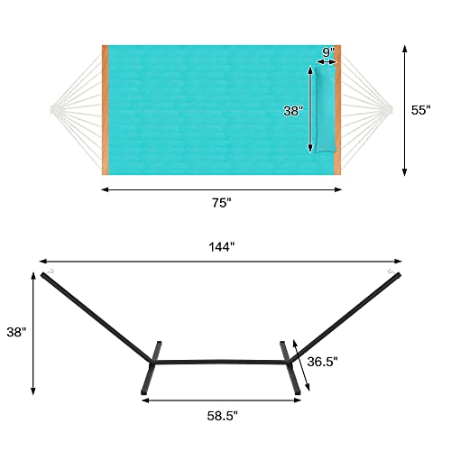 Homgava Two Person Hammock with Stand Heavy Duty, Outdoor Patio Hammock with Portable Steel Stand, Large Double Hammocks,480lbs Capacity.(Aruba)
