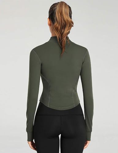 Gihuo Women's Athletic Full Zip Lightweight Workout Jacket with Thumb Holes(Green-XXL)