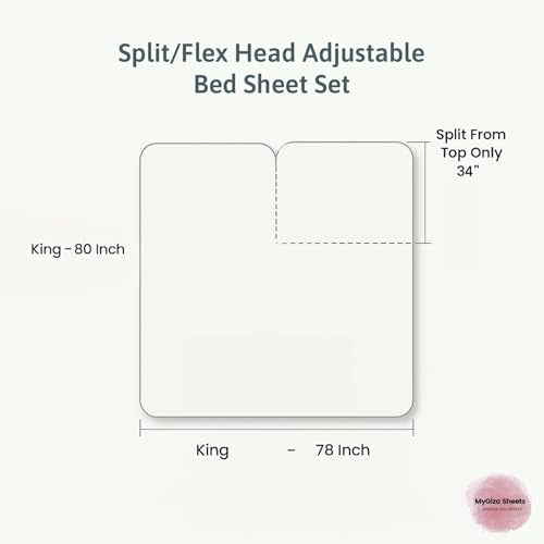 MyGiza Sheets 4 Pcs Top Split King Sheet Sets for Adjustable Bed, 100% Giza Cotton Perfect for Sleep Number Beds, King 34" Down Flex Head, Fits 16" Deep Mattress, Dark Grey Solid
