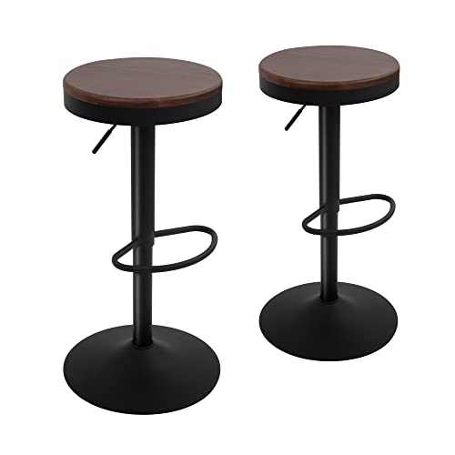 CangLong Bar Stools Barstools Vintage Rustic Bar Chair, Adjustable 360°Swivel Counter Height Island Stools with Footrest, Home and Kitchen,Set of 2, Walnut+Black
