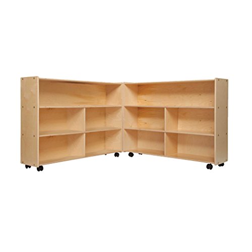 Contender Fully Assembled Folding Mobile Storage Organizer for Daycare Classroom Preschool, Wood Furniture on Rolling Casters with 4 Shelves for Toys, Puzzles, Books (Made in USA)