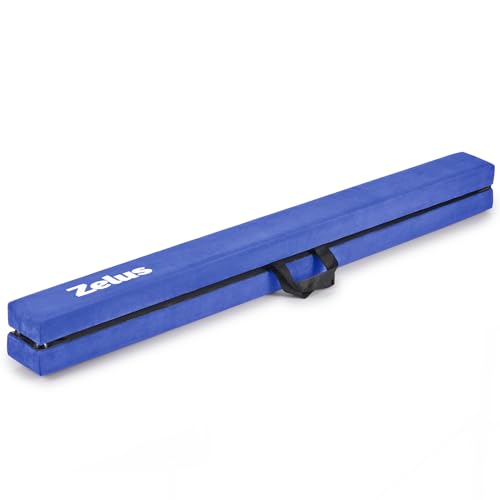 ZELUS 8ft. Folding Gymnastics Balance Beam, Floor Balance Beam w/Carry Handles Anti-Slip Base for Kids, Beginners & Professional Gymnasts (8 ft, Blue)