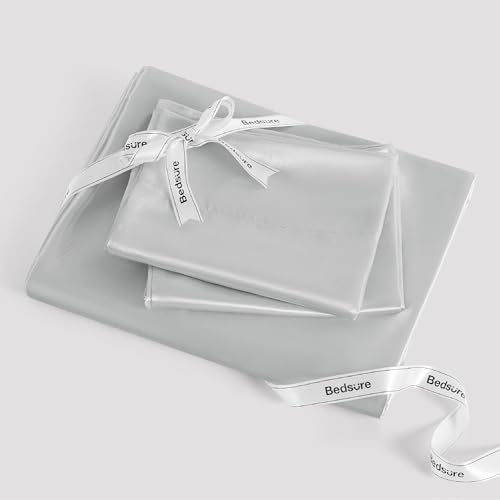 Bedsure Satin Sheets - Soft Satin Bed Sheets Queen Set, 4 Pcs Luxury Silky Sheets, Similar to Silk Sheets, Sage Green Satin Sheets Queen Size for Hair and Skin, Gifts for Women