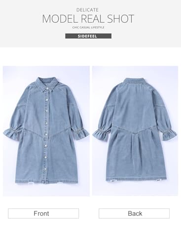 Sidefeel Womens Smocked 3 4 Sleeve Button Down Denim Jeans Dresses Small Black