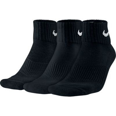 NIKE Unisex Performance Cushion Quarter Training Socks (3 Pairs), Black/White, Small