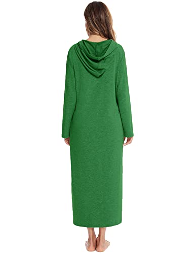 HALCYEEN Womens Zip Up Soft Cotton Robe with Hoodied Long Soft Bathrobe House Coat M Wine Red