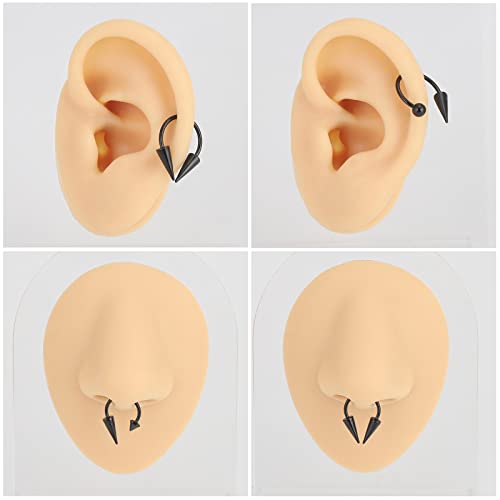 Stuppendux 6pc Black 16G 1.2mm Septum Rings Stainless Steel Cartilage Helix Tragus Earrings Nose Rings Piercing Jewelry Pointed Conical Head Round Ball Head for Women Men diameter 12mm