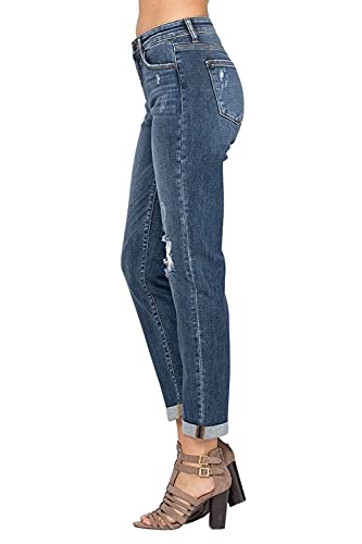 Judy Blue Destroyed Cuffed Mid-Rise Slim Fit Jeans! Cuffed Or Uncuffed. Be You! (Style: 82204) (13) Blue