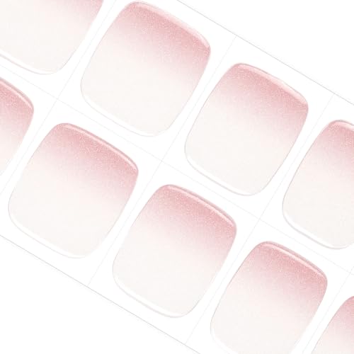 DANNI & TONI Semi Cured Gel Toenail Strips Rose Red Sparkles (Scarlet Gleam) Translucent Toenail Stickers Reverse French Gel Pedi Wraps 37 Stickers
