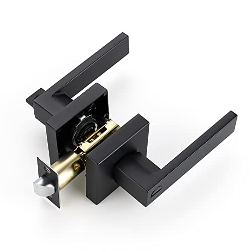 Ravinte 1 Pack Heavy Duty Door Lever Door Lock Square Door Handle Right Left Handing Lever Set Matte Black Finish Privacy Door Levers for Bed and Bath Room Keyless Interior Handles Door Lock Set