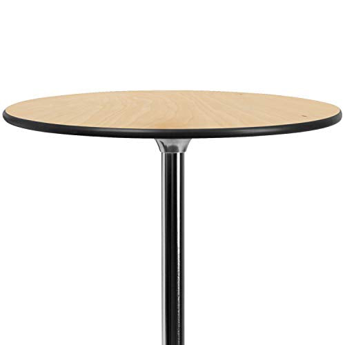 Flash Furniture 30'' Round Wood Cocktail Tables with 30'' and 42'' Columns, Adjustable Wood Bar Height Tables for Events or Home Use, Set of 4, Natural