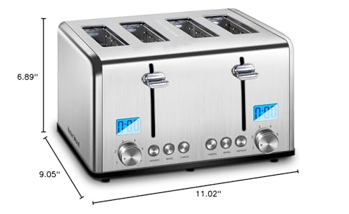 4 Slice Toaster, Roter Mond Countdown Stainless Steel Toaster with Bagel, Defrost, Cancel Function, Dual Toaster Extra Wide Slots, 6 Bread Shade Settings Bread Toaster, Removable Crumb Trays, 1650W