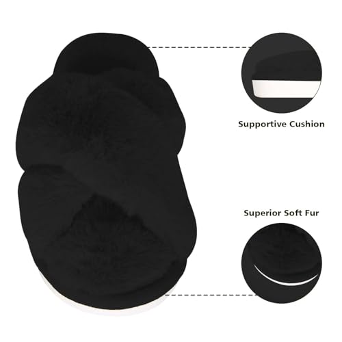 LE.FRONDE House Slippers for Women,Cozy Plush Shoes (2 Pair:Black+Yellow, Adult, Women, 7, Numeric Range, US Footwear Size System, 8, Medium)