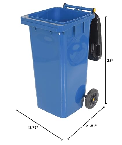 Vestil TH-32-BLU Trash Can, Polyethylene, 18-1/2" Width, 37-1/2" Height, 22" Depth, 32 gallon Capacity, Blue