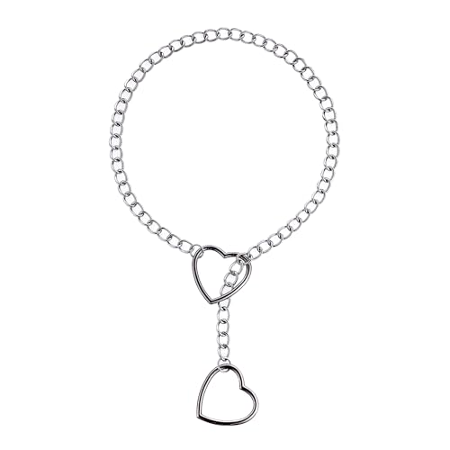 Taouzi Handmade Punk Gothic Jewelry Necklace for Women Heart O-ring Slip Chain Necklace Adjustable Lariat Choker Necklace for Women 24 Inch (Black)
