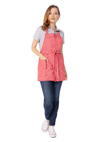 Chef Works Unisex Medford Short Bib Apron, Coral, One Size