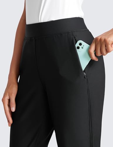 CRZ YOGA Fleece Lined Joggers for Women Thermal Water Resistant Ski Hiking Workout Travel Casual Pants Sweatpants Warm Pocket Black XX-Small