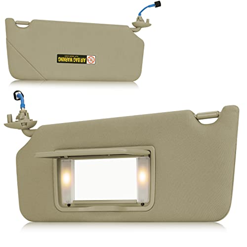 Left Driver Side Sun Visor with Vanity Light Fit for Honda Accord 2008 2009 2010 2011 2012, Replace for 83280TA0A91ZB Beige