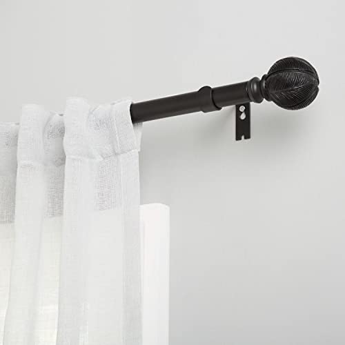 Exclusive Home Curtains Acanthus 1" Window Curtain Rod and Finial Set, Adjustable 36"-72", Matte Black