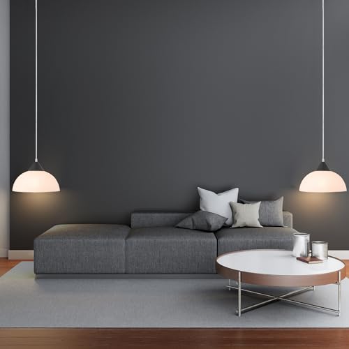 GLOBE Electric 60435 1-Light Plug-in Pendant Light Fixture, Dark Bronze Finish, Frosted Shade, Adjustable Clear Cord Height, Modern Hanging Lights for Kitchen Island, Hallway, or Dining Room