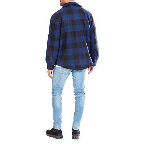 Smith's Workwear Men's Sherpa-Lined Plaid Fleece Shirt Jacket, Blue/Black-503, M
