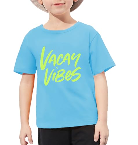 Toddler Vacation Shirt Boys Girls Summer Beach Vacay T-Shirts Holiday Graphic Hawaiian Kids Tees Casual Tops Lightblue