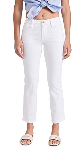 FRAME Women's Le High Straight Jeans, Blanc, White, 33