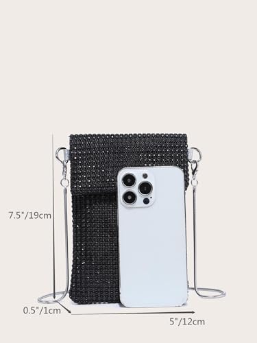 Verdusa Women's Crossbody Bag Glitter Rhinestone Evening Bag Purse Sequin Wedding Handbag Black one-size